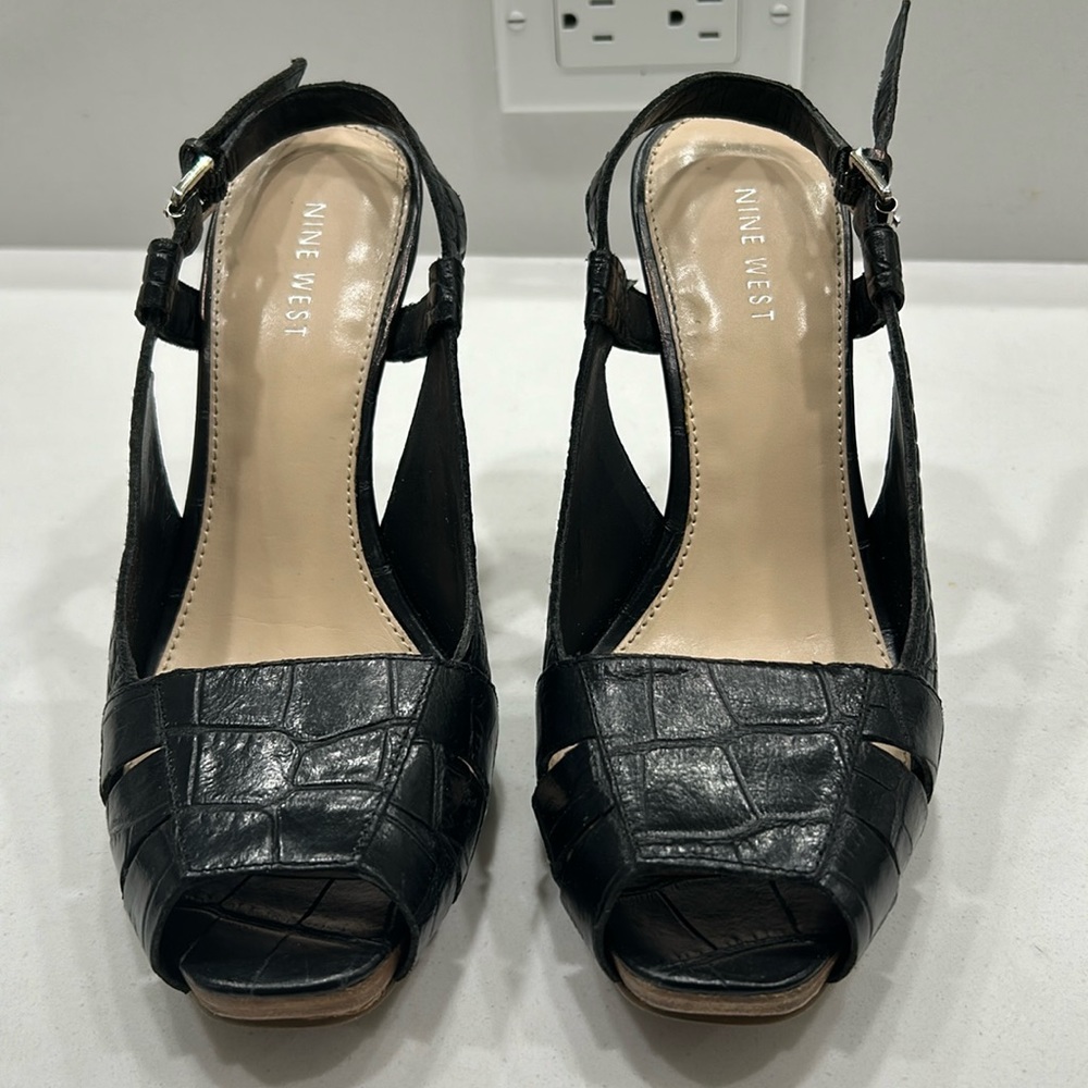 Nine West Junnet Black Croc Stap High Heel Open Toe